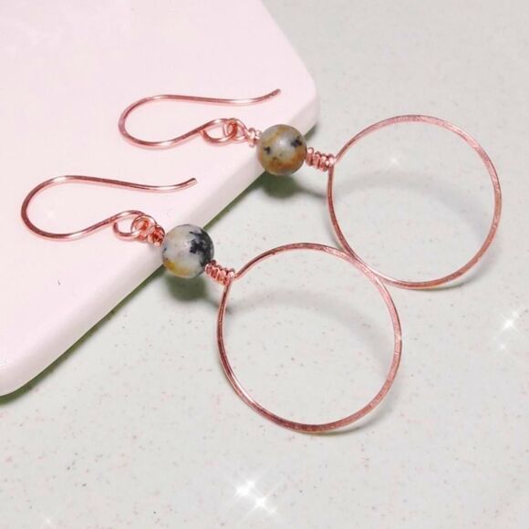 Artisan earrings  020# NEW bohemian African Turquoise Copper Bohemian indie hoop - Picture 2 of 5